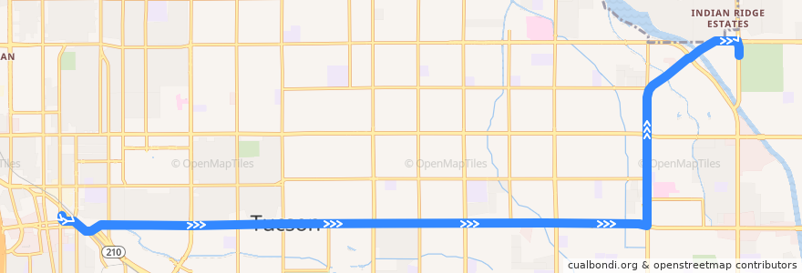 Mapa del recorrido Sun Tran Route 8 Broadway (westbound from Udall Station) de la línea  en Tucson.