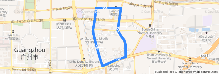 Mapa del recorrido 406路(穗园小区总站环线) de la línea  en 石牌街道.