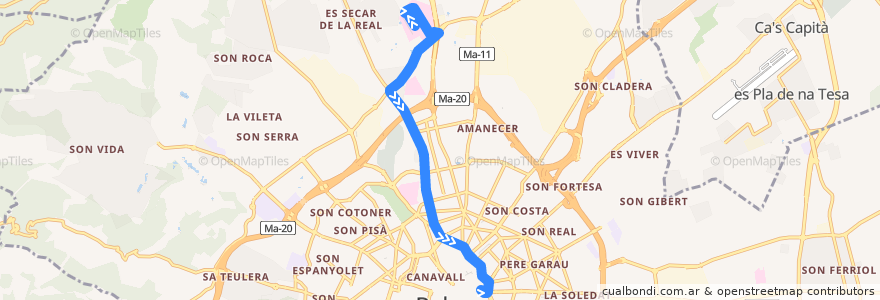 Mapa del recorrido Bus 33: Porta de Sant Antoni → Son Espases de la línea  en パルマ.