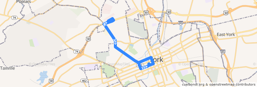Mapa del recorrido rabbittransit 3N Northwest Plaza de la línea  en York.
