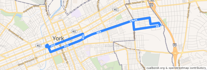 Mapa del recorrido rabbittransit 4E Memorial Hospital de la línea  en Pennsylvanie.