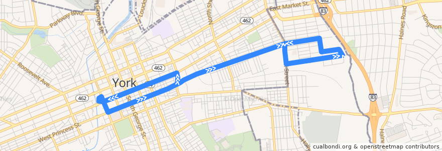 Mapa del recorrido rabbittransit 4E Memorial Hospital de la línea  en Pennsylvania.