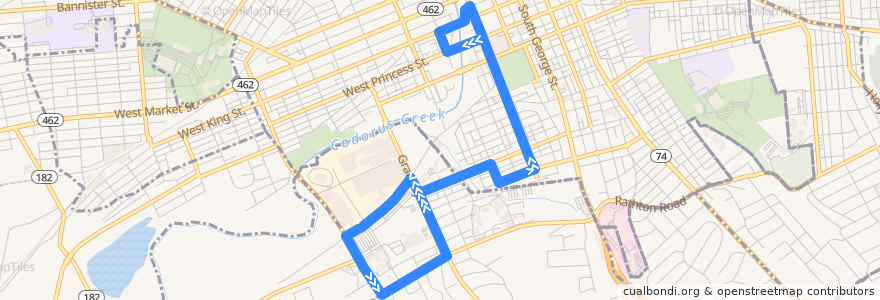 Mapa del recorrido rabbittransit 7S South York/York College de la línea  en Pensilvânia.