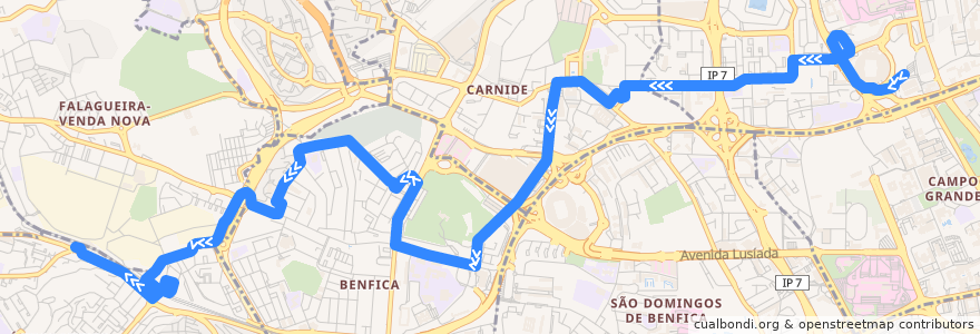 Mapa del recorrido Bus 767: Campo Grande (Metro) → Reboleira (Metro) de la línea  en Lisbon.