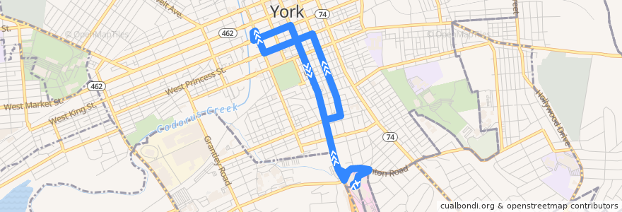 Mapa del recorrido rabbittransit 8S York Hospital via George Street de la línea  en Pensilvânia.