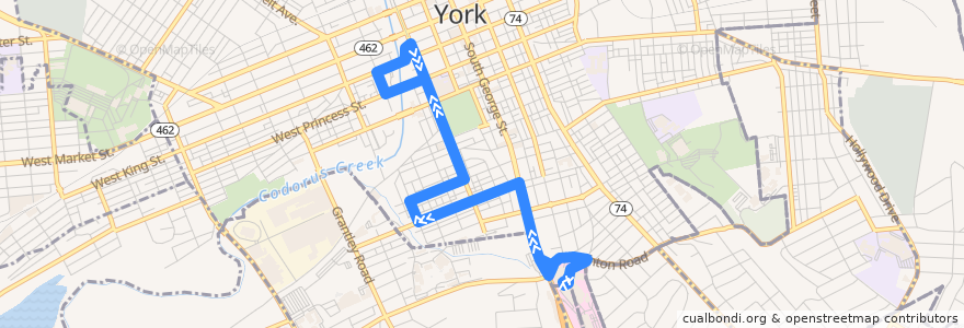 Mapa del recorrido rabbittransit 9S York Hospital via Pershing de la línea  en Pennsylvania.