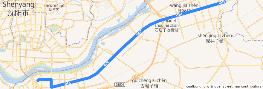 Mapa del recorrido 沈阳有轨电车5号线（沈抚新城-奥体中心） de la línea  en Шэньян.