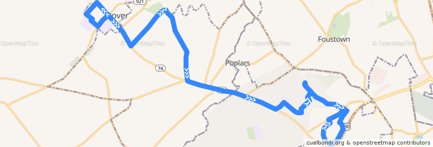 Mapa del recorrido rabbittransit 13 Dover de la línea  en Pensilvânia.