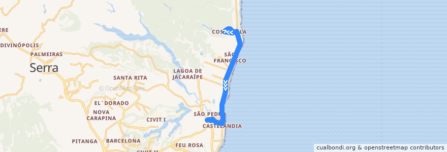 Mapa del recorrido 845 Costa Bela / T. Jacaraípe via Castelância de la línea  en セラ.
