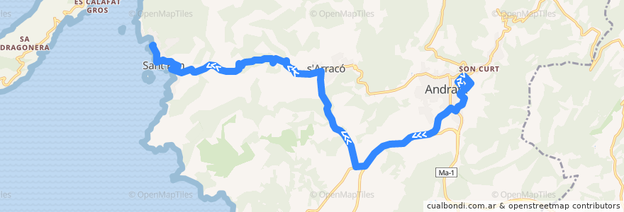 Mapa del recorrido Bus 100: Andratx → Sant Elm de la línea  en Andratx.