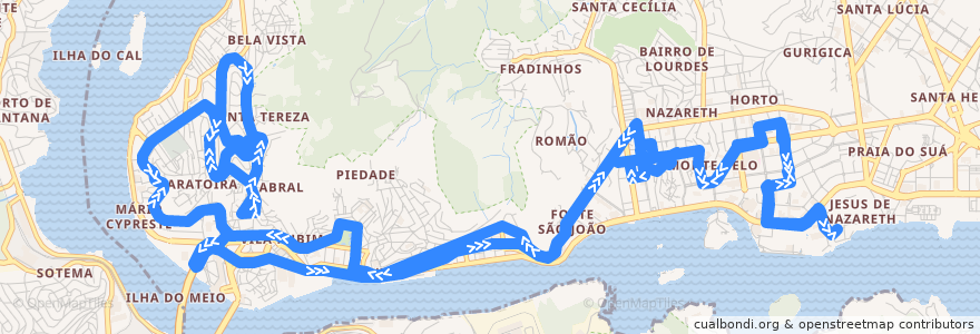 Mapa del recorrido 0102 Santa Tereza / Jesus de Nazaré via Ilha Santa Maria de la línea  en Região Metropolitana da Grande Vitória.