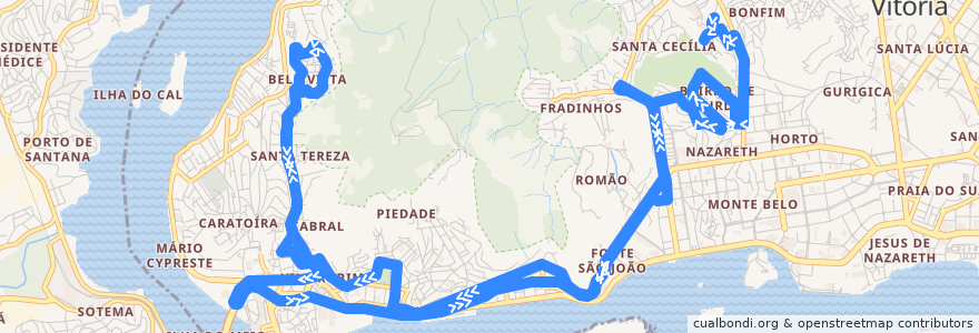 Mapa del recorrido 0104 Santos Dumont / Bela Vista via Morro do Quadro de la línea  en Região Metropolitana da Grande Vitória.