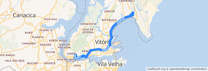 Mapa del recorrido 0111 Bairro do Moscoso / Atlântica Ville via Av Vitória de la línea  en Victoria.