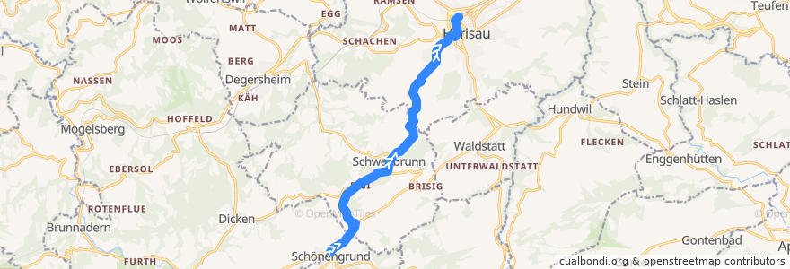 Mapa del recorrido Bus 183: Schönengrund => Herisau, Bahnhof (Abendkurs) de la línea  en Hinterland.