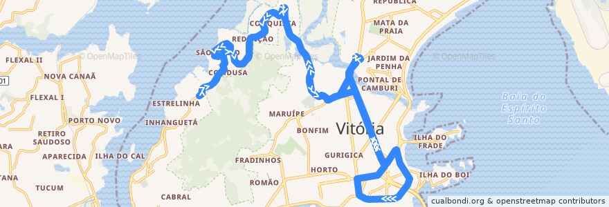Mapa del recorrido 0331 Ilha das Caieiras / Praia do Suá via Shopping Vitória de la línea  en Vitória.