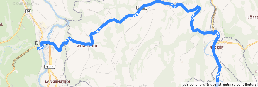 Mapa del recorrido Bus 771: Dietfurt, Bahnhof => Brunnadern-Neckertal, Bahnhof de la línea  en Neckertal.