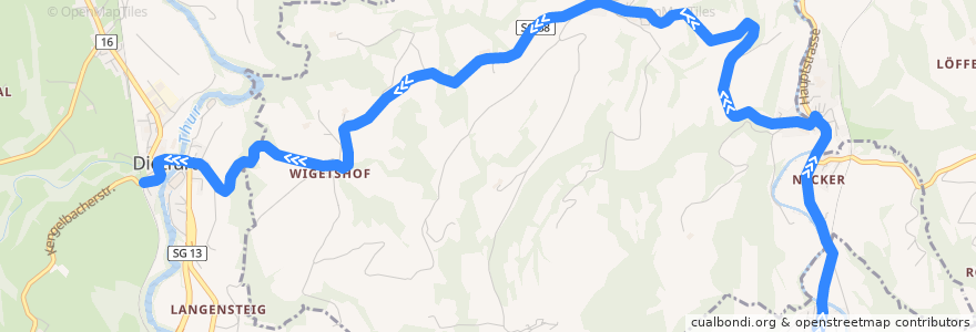 Mapa del recorrido Bus 771: Brunnadern-Neckertal, Bahnhof => Dietfurt, Bahnhof de la línea  en Neckertal.