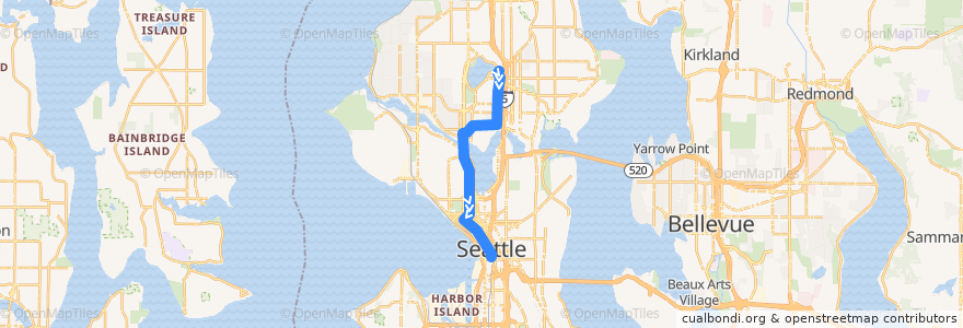 Mapa del recorrido Metro Route 26: Downtown Seattle (from Northeast Ravenna Boulevard & Woodlawn Avenue Northeast) de la línea  en Seattle.
