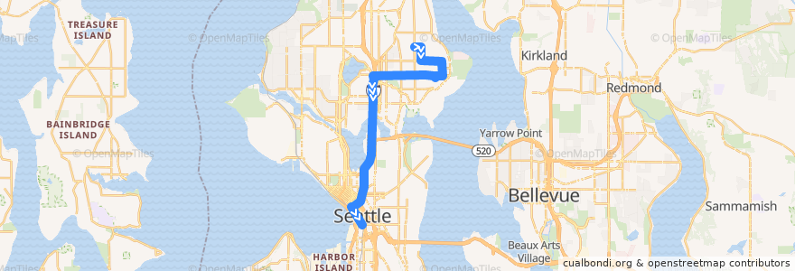 Mapa del recorrido Route 76: Downtown Seattle Via I-5/NE 65 St de la línea  en Seattle.