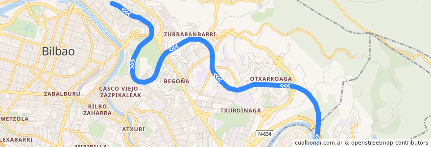 Mapa del recorrido L3 (Kukullaga → Matiko) de la línea  en Bilbao.