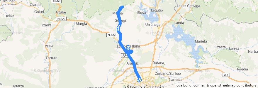 Mapa del recorrido A1 Vitoria-Gasteiz → Zigoitia de la línea  en Alava.