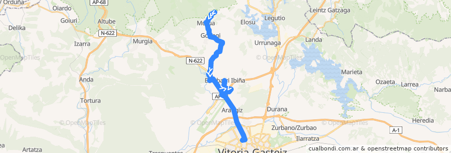 Mapa del recorrido A1 Zigoitia → Vitoria-Gasteiz de la línea  en 阿拉瓦.