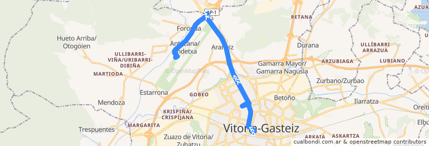 Mapa del recorrido Vitoria-Gasteiz → Aeropuerto de la línea  en Vitoria-Gasteiz.