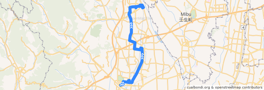 Mapa del recorrido 栃木市ふれあいバス金崎線 イオン⇒西方小学校⇒東武金崎駅 de la línea  en 栃木市.