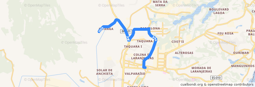 Mapa del recorrido 803 Pitanga / T.Laranjeiras via Barcelona de la línea  en Serra.