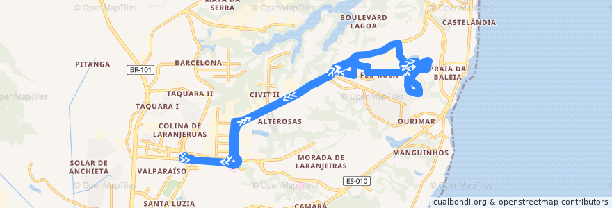 Mapa del recorrido 805A T. Laranjeiras / Feu Rosa - Circular de la línea  en Serra.