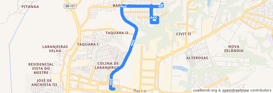 Mapa del recorrido 807 Barcelona / T. Laranjeiras de la línea  en Serra.