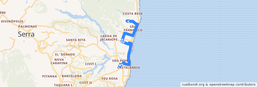 Mapa del recorrido 818 Enseada de Jacaraípe / T. Jacaraípe via Av. Guarani de la línea  en Serra.