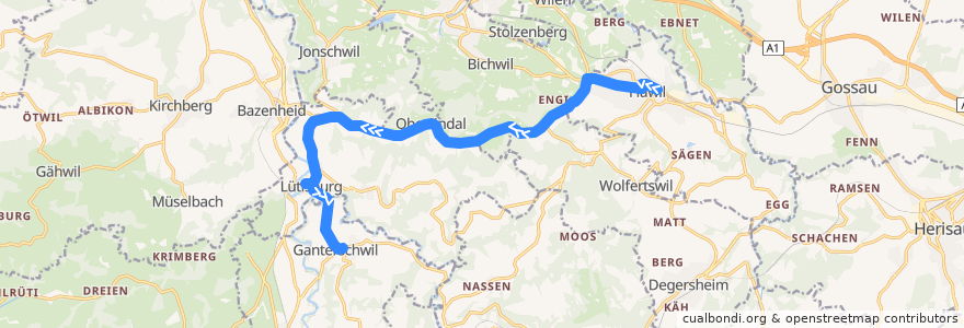 Mapa del recorrido Bus 767: Flawil, Bahnhof => Ganterschwil, alte Post de la línea  en St. Gallen.