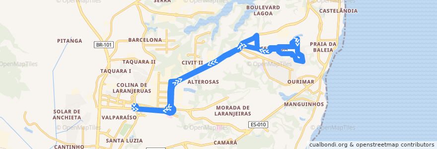 Mapa del recorrido 846 T.Laranjeiras/Pedro Feu Rosa - Circular de la línea  en Serra.