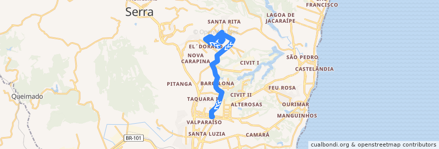 Mapa del recorrido 858 Novo Porto Canoa / T. Laranjeiras via Serra Dourada II de la línea  en Serra.