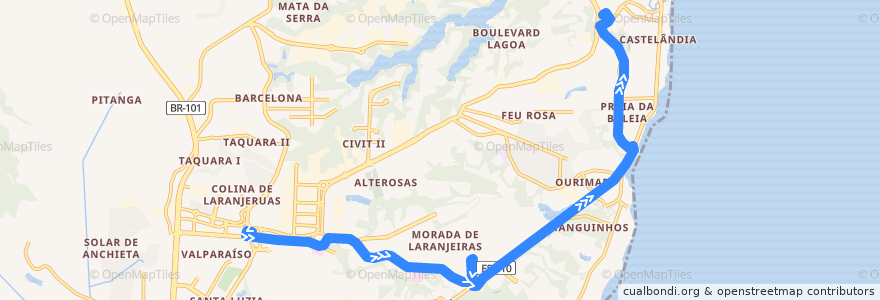 Mapa del recorrido 860 T.Jacaraipe/T.Laranjeiros via Rod. Paulo P. Gomes de la línea  en Serra.