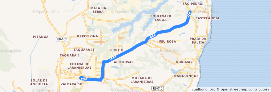 Mapa del recorrido 875 T.Jacaraipe/T.Laranjeiras via Av. Talma Rodrigues Ribeiro de la línea  en Serra.