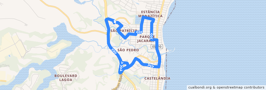 Mapa del recorrido 876B T.Jacaraipe / São Patrício via Castelândia - Circular de la línea  en Serra.