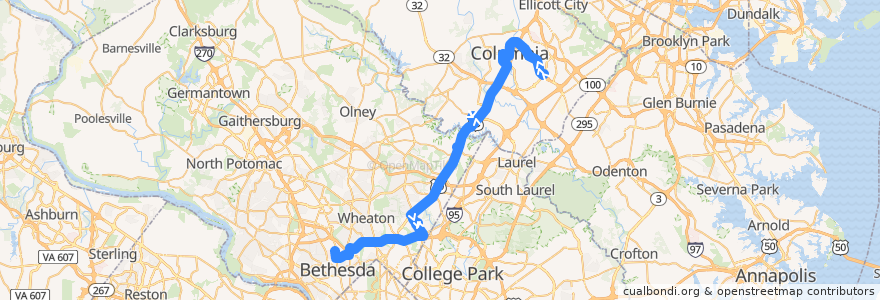 Mapa del recorrido Commuter Bus 203: Bethesda de la línea  en Maryland.