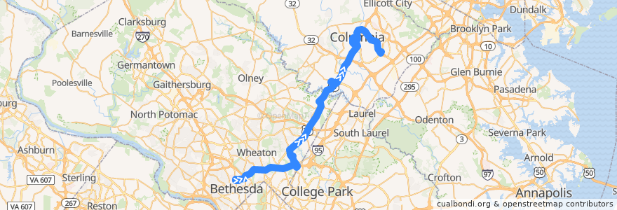 Mapa del recorrido Commuter Bus 203: Columbia de la línea  en Maryland.