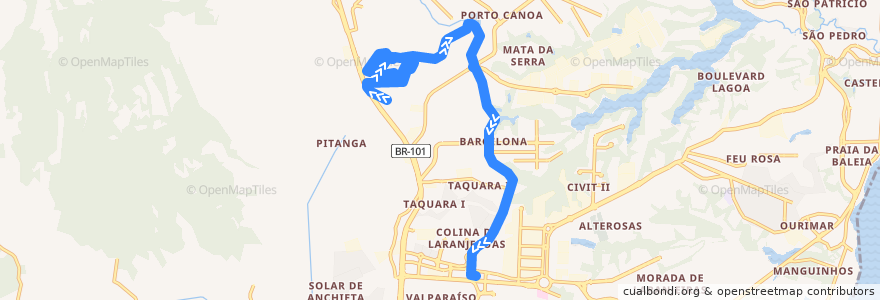 Mapa del recorrido 887 Barro Branco / T. Laranjeiras via Rua Intendente Câmara de la línea  en Serra.