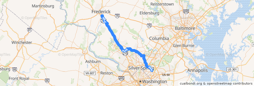 Mapa del recorrido Commuter Bus 204: Frederick de la línea  en Maryland.