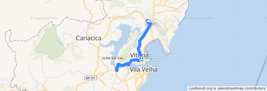 Mapa del recorrido 597 Andre Carloni / T. São Torquato via Reta da Penha de la línea  en Região Metropolitana da Grande Vitória.