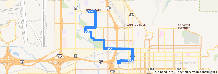 Mapa del recorrido UTA Route 520 Rose Park (to Salt Lake Central Station) de la línea  en Salt Lake City.