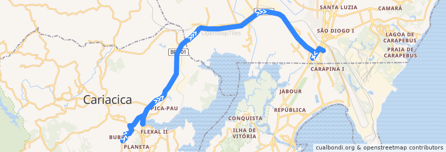 Mapa del recorrido 599 Santo Antonio / T.Carapina via Campo Verde/Porto de Cariacica de la línea  en Microrregião Vitória.