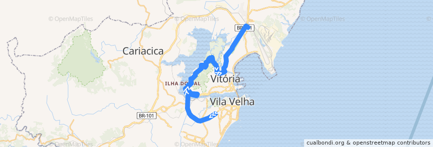 Mapa del recorrido 518 T.Ibes / T.Carapina via Serafim Derenzi de la línea  en Região Metropolitana da Grande Vitória.