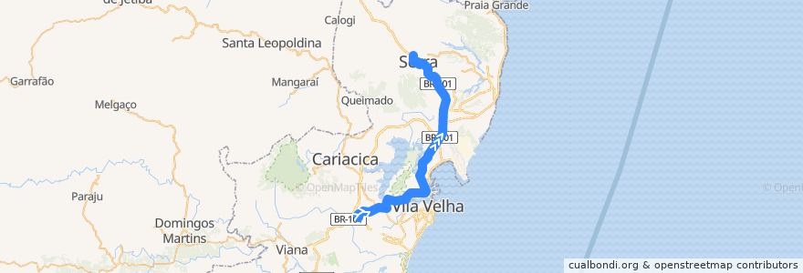 Mapa del recorrido 534 Serra / T.Campo Grande - Expresso de la línea  en Região Metropolitana da Grande Vitória.