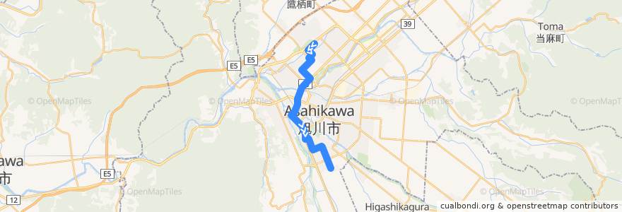 Mapa del recorrido [800]春光6条・工業高校・南高線（学生対策便） de la línea  en 旭川市.