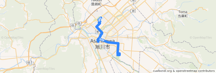 Mapa del recorrido [522]春光・東光7丁目線 de la línea  en 旭川市.