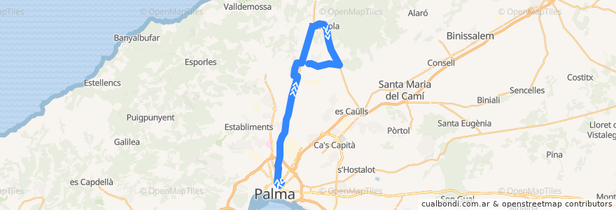 Mapa del recorrido Bus 220: Palma → Bunyola de la línea  en Illes Balears.